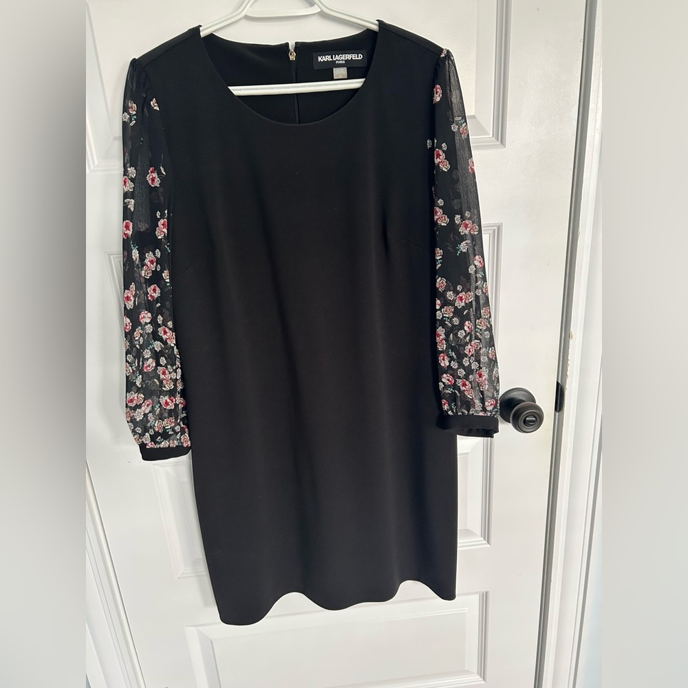 Karl Lagerfeld Black Dress with Floral Sleeves